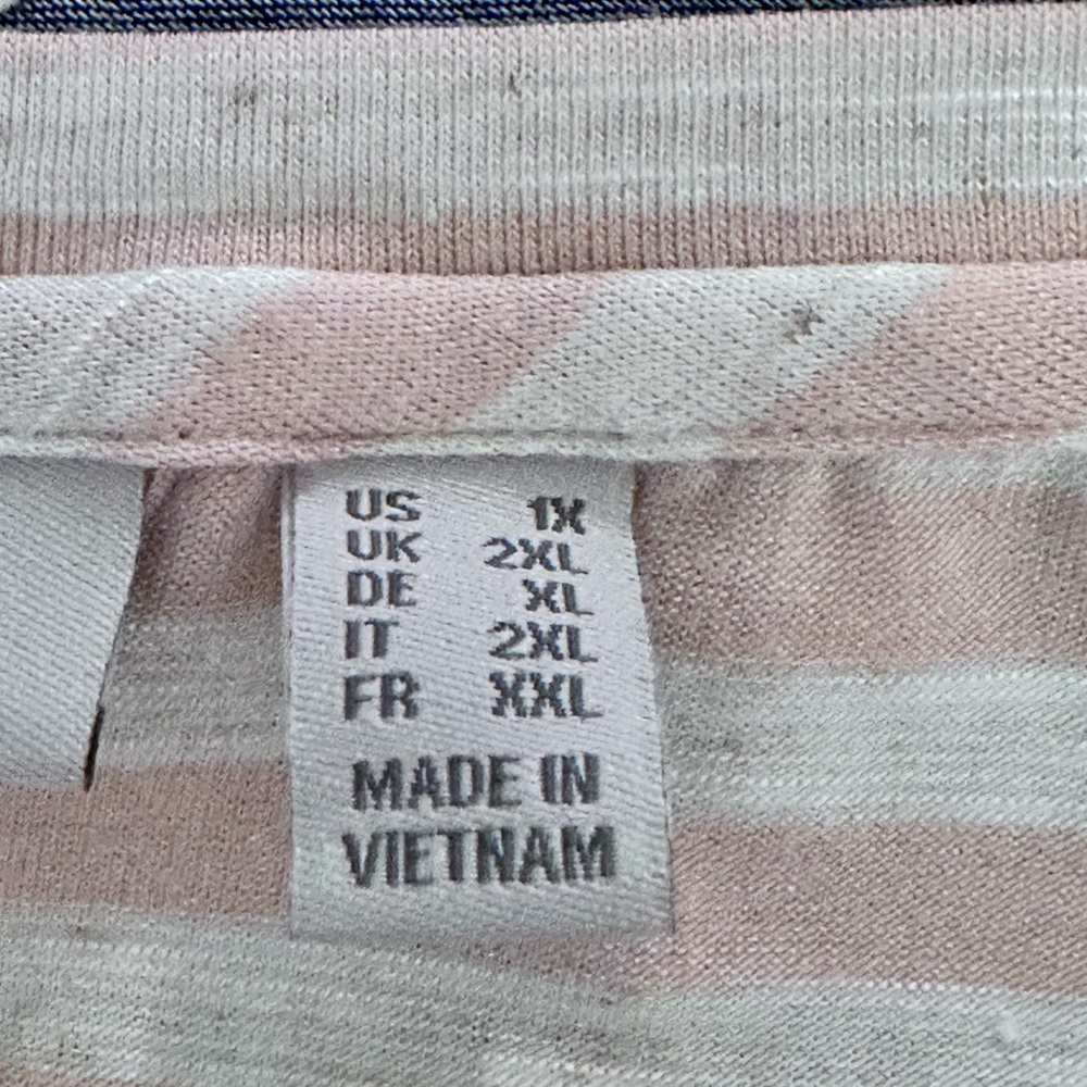 LOGO by Lori Goldstein Pink and White Striped Slub Henley
Top with Embroidery 1X - Picture 13 of 16